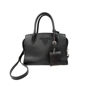 PRADA Milano Monochrome Black Small Handbag Leather Top Handle Crossbody Bag